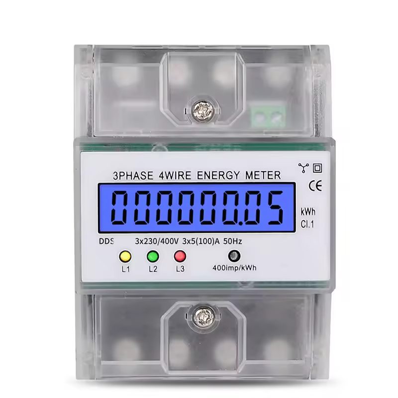 DIN rail three-phase meter with transparent cover