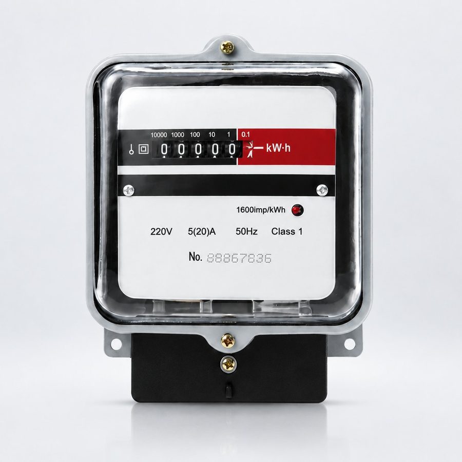 Single-phase electronic meter with transparent cover and drum register