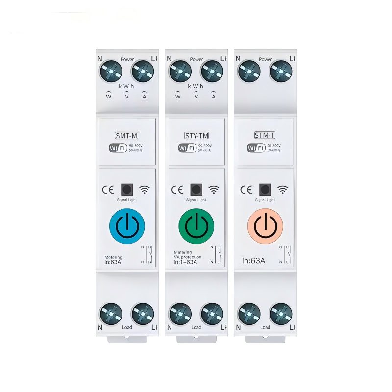 Three WiFi DIN rail smart energy meters, 63A